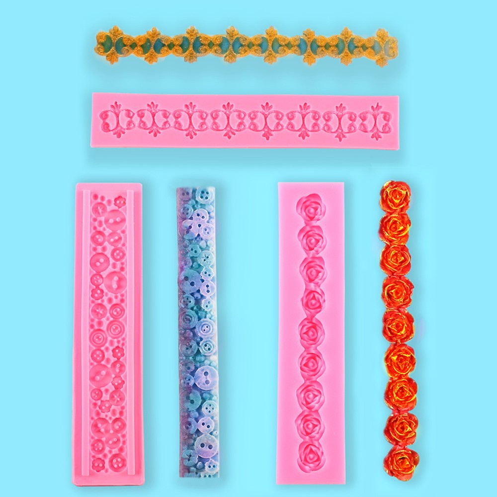 Botão Rosa Molde De Silicone Bolo Borda Circundante Decorativo Fondant DIY Cozimento De Chocolate-& -
