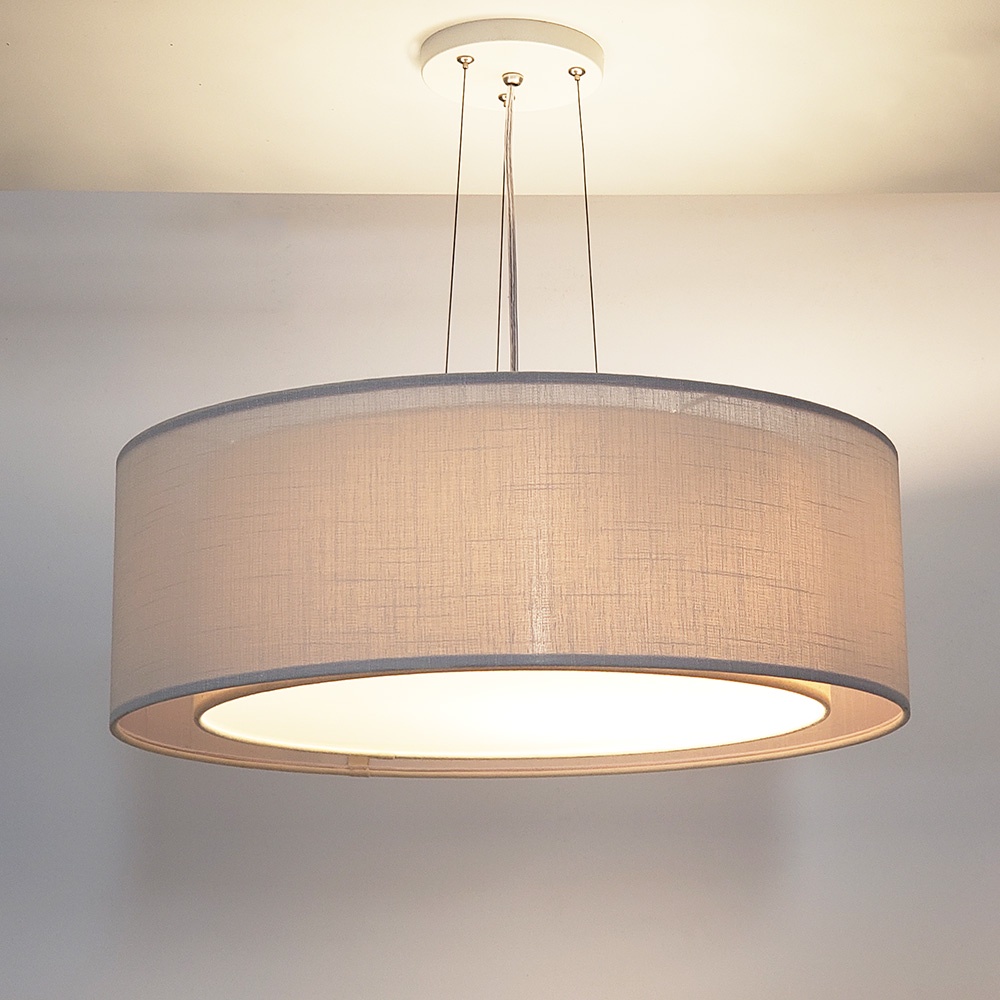 Luminária de Teto Pendente Cúpula Dupla Linho Pérola 40x16