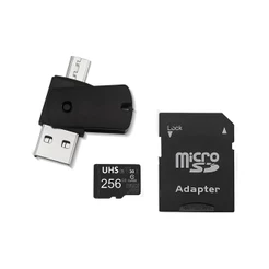 Kit 4 em 1 Cartão de Memória 256GB Ultra High Speed-I U3 + Adptador USB/OTG Tipo C + Adaptador SD - MC154