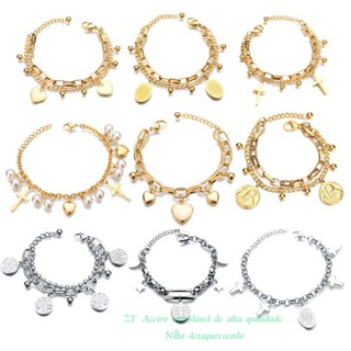 Novo Estilo Europeu Americano de Venda a Quente Pulseira Popular de Aço Inoxidável para Meninas Pulseira de Dupla Camada de Pingente de Vida Sem Desbotamento