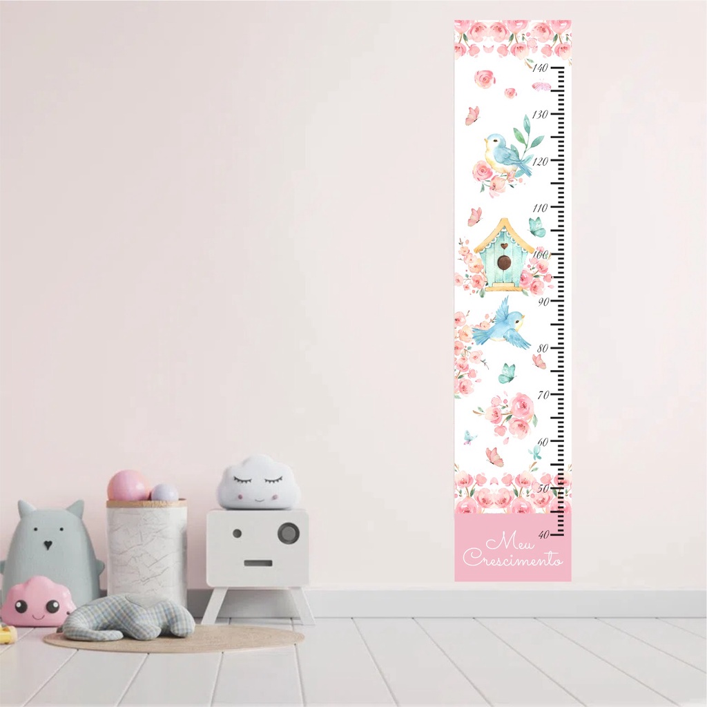Régua de Crescimento Jardim Encantado - Adesivo de Parede Decoração Quarto de Menina - Adesivo de Parede Infantil