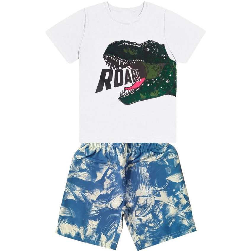 Conjunto Infantil Dinossauro Menino Short + Camiseta 4 Ao 10