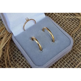 Par de anel Aliança 2mm banhado Ouro 24k Tradicional + Solitário (COD-21)