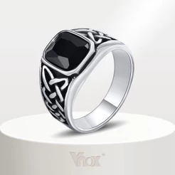 Anel De Aço Inoxidável Masculino Vnox , Quadrado Claro Completo De Vidro Preto Celta Colorido Jóias De