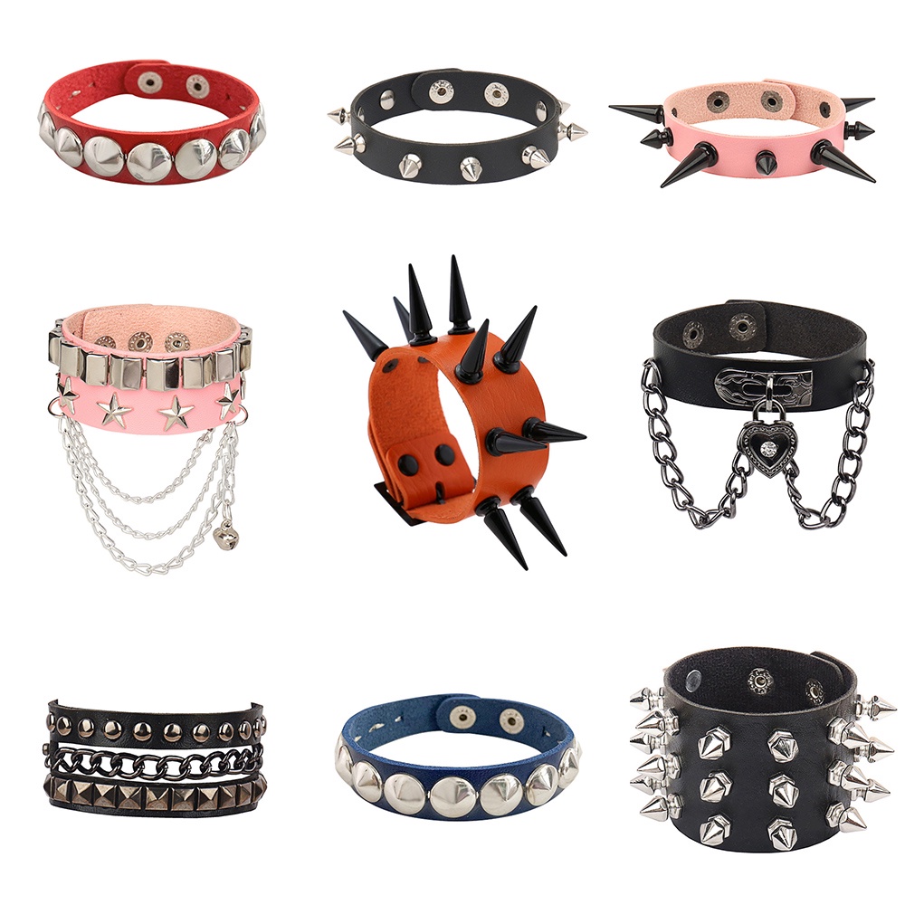 Simples Da Moda Punk PU Rebite De Couro Gargantilha Para Mulher Homem Pulseira Colorida Acessórios De Festa Presente
