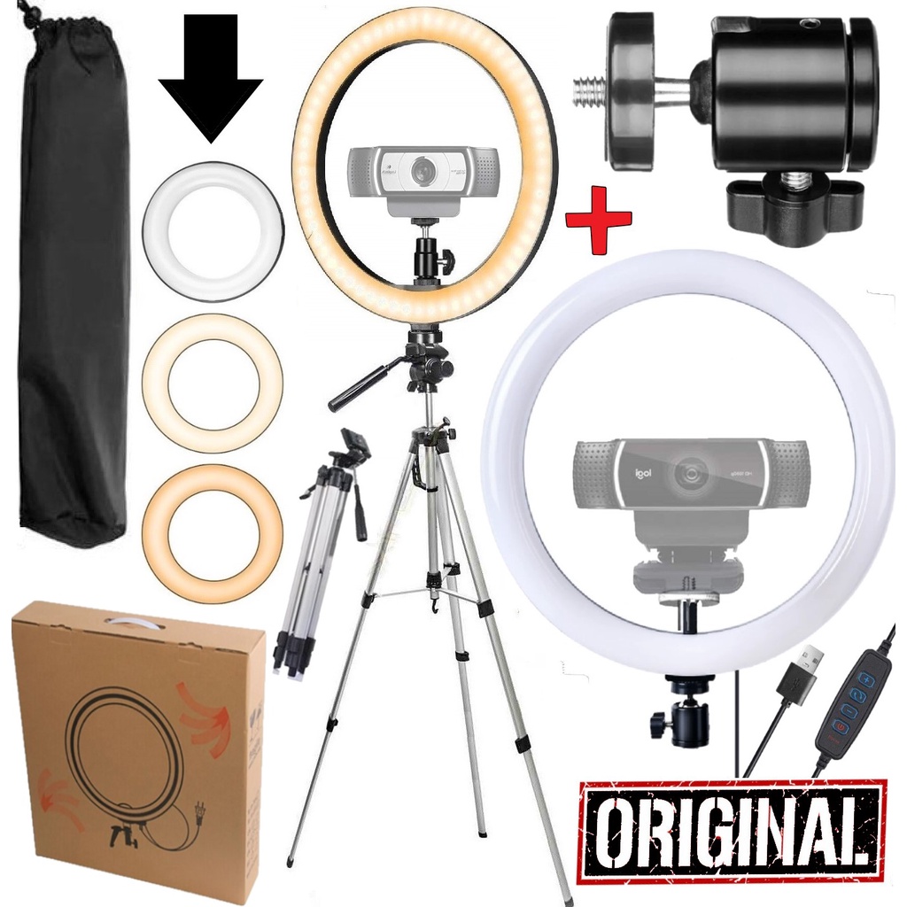 Hing Light Completo Luz Led Luminária Tripé Suporte Webcam Flash Estúdio Filmagem Gravação Vídeoconferência Escritório