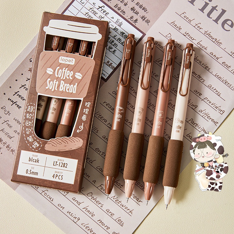 Kit 4 peças Canetas de café bonita Papelaria Material de Aprendizagem Material de Escritório Presente Prémio