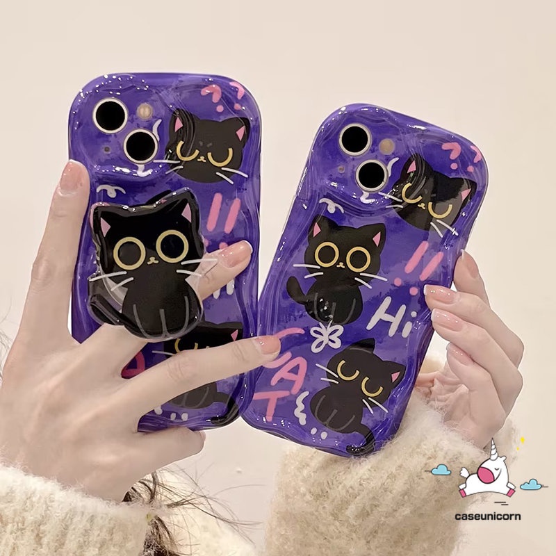 Para Samsung A50 A50 A13 A04s A04 A14 A12 A52s A50s A23 A24 A30 A20s A32 A30s A20 A10s A21s A03s A31 A11 A03 A51 A52 Bonito Desenho Animado De Borda Ondulada 3D Com Suporte Macio De Gato