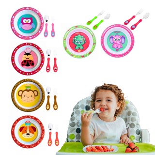 Kit Refeição Infantil Melamina Tigela + Talheres Conjunto Garfo Colher Bowl