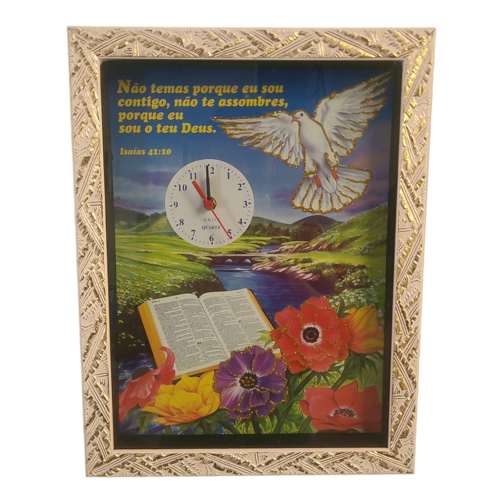 Quadro Relógio Isaias 41:10 Decorativo 35x45CM