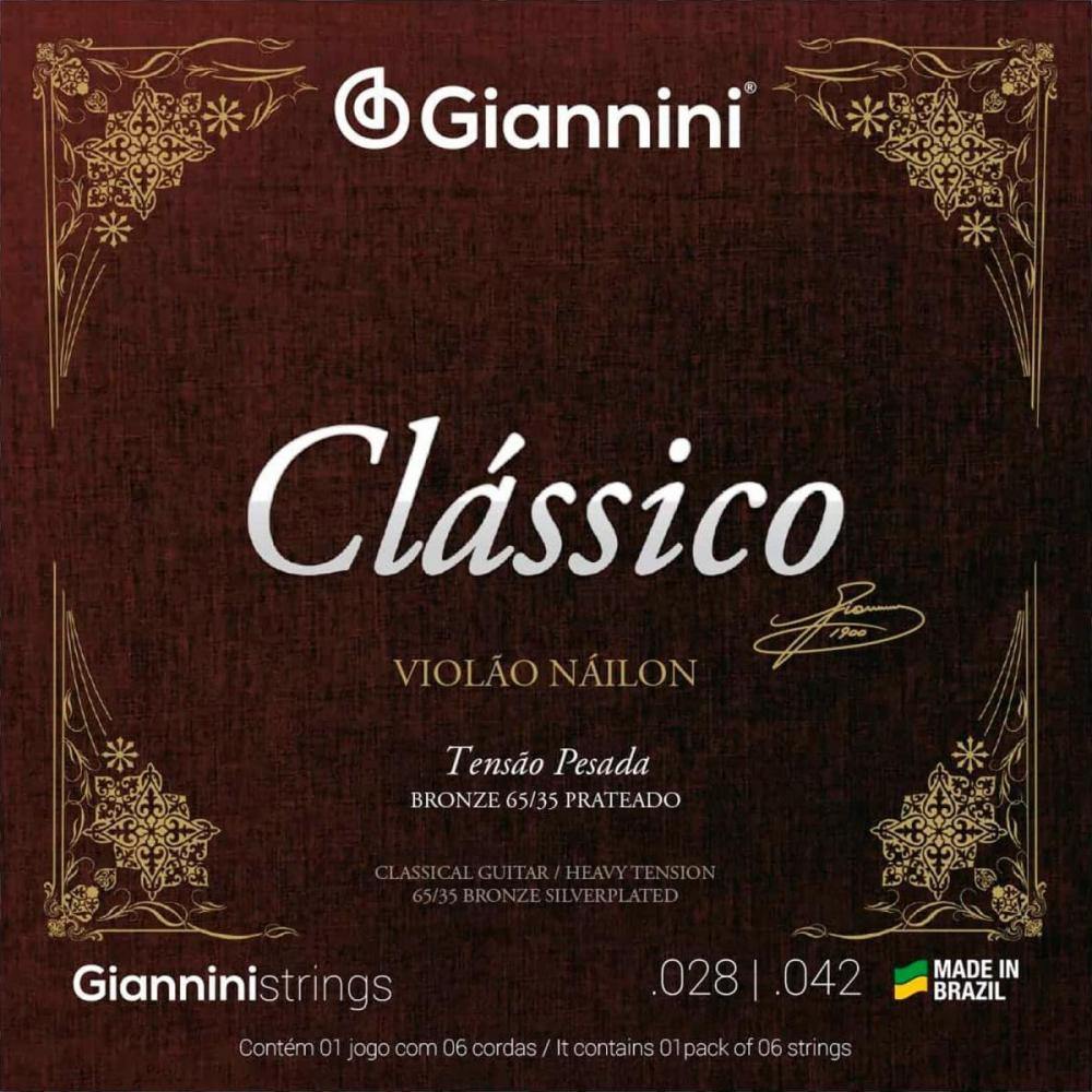 KIT 5 ENCORDOAMENTO VIOLÃO NYLON GIANNINI GENWPA PESADA CLÁSSICO