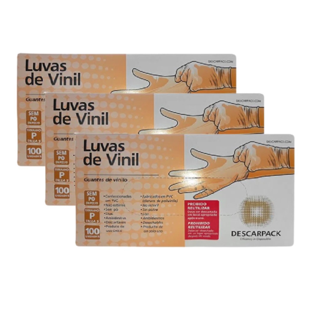 Kit 3 Caixas de Luvas de Vinil Sem Pó Atóxica Descarpack 100un em Oferta na Shopee