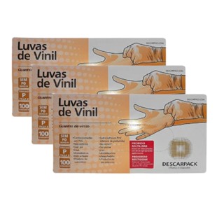 Kit 3 Caixas de Luvas de Vinil Descartável Sem Pó Descarpack 100un