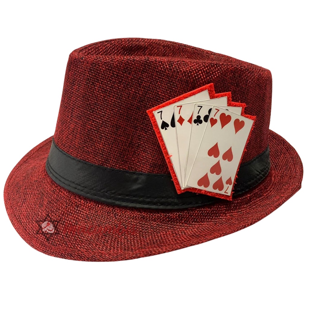 Chapeu Zé Pilintra Malandro Vermelho com Baralho Umbanda Candomble