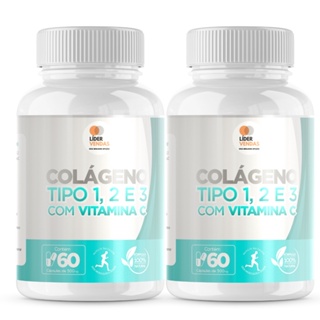 Colágeno tipo 1,2,3 com vitamina C 500mg 60 cápsulas kit com 2 potes