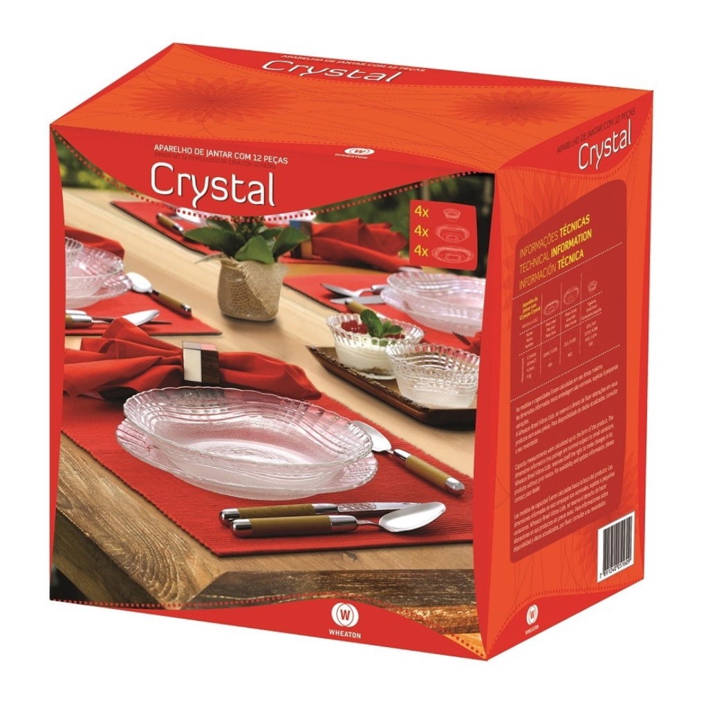 Aparelho de Jantar 12 peças Crystal Vidro Jogo Pratos/Tigelas