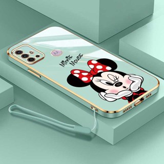 Para Motorola MOTO E22 E22i E13 G30 G20 G10 Luxo Minnie Mouse Rubber Capa Do Telefone De Borracha Brilhante À Prova De Choque Com Alça De Anel
