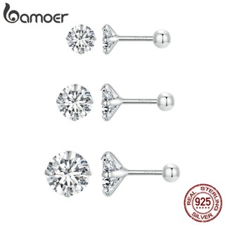 BAMOER Clássico Brincos Em Zircônio Branco 3 Tamanhos Design Simples Para Presentes De Joalheria Feminina