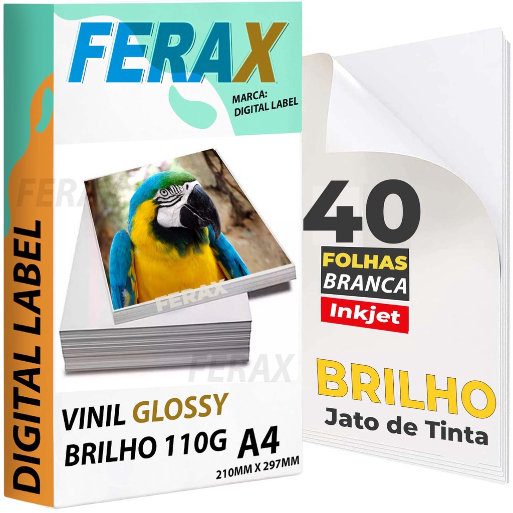 40 Vinil Adesivos Branco Brilho para impressora Jato De Tinta A4 Prova Dágua. 40 folhas Glossy Papel Vinil adesivo fotog