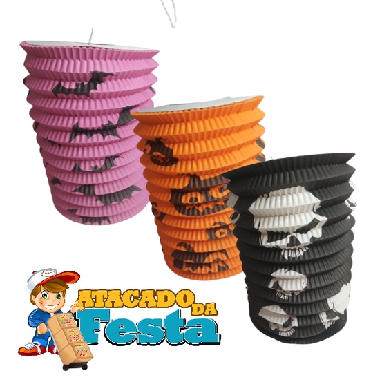 Lanterna Sanfonada Halloween 30cm Decoração Festa