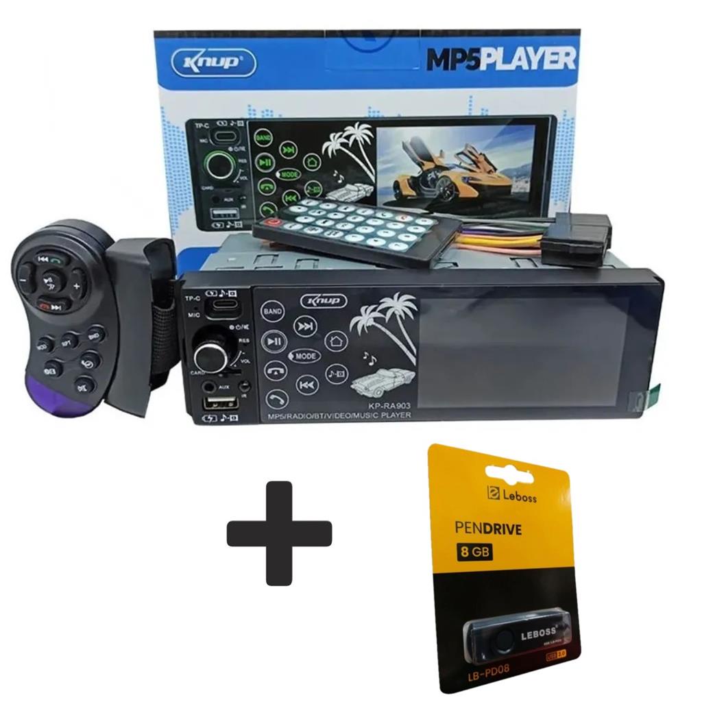 Multimidia Mp5 Bluetooth Radio Com Tela 4 Controle + Pendrive 8gb