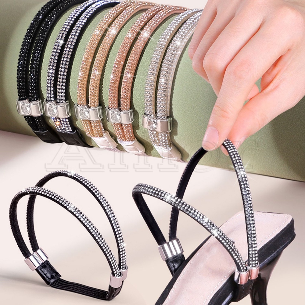 Cinta Auto-Adesiva De Fixação Elástica Com Saltos Altos Rhinestone Decorações Fivela Anti-Gotas Antiderrapante 2Pcs Ajustável Para O Tornozelo Feminino