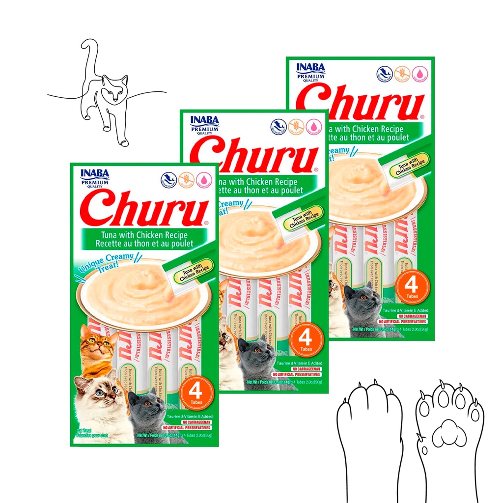 Kit 3 Purê Churu Petisco Cremoso para Gatos Atum e Galinha 56g em Oferta na Shopee