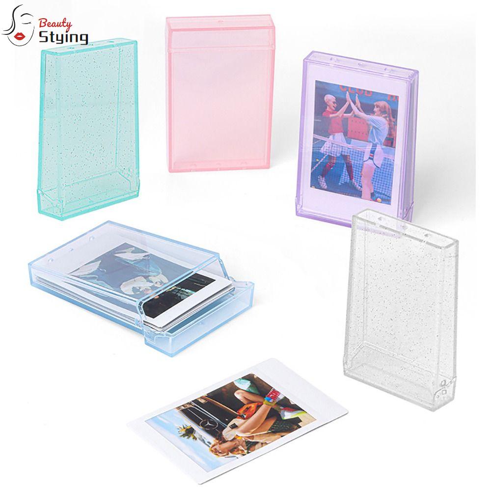 STYLING Caixa De Armazenamento De Fotos , Coleção De Cartões De Nome Álbum De 3 Polegadas , Moldura Fotográfica Portátil Giltter Câmera Instantânea Transparente Para Instax mini 12/11