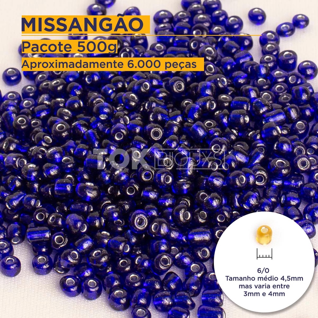 Missangão 6/0 Missanga 4mm / 5mm - Azul Royal Transparente - (6000 Peças) 500g