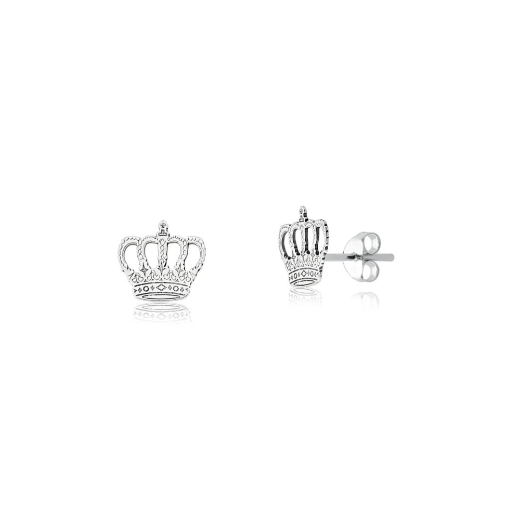 Brinco coroa mini detalhe 3D em prata original com garantia brinco minimalista princesa acessórios femininos