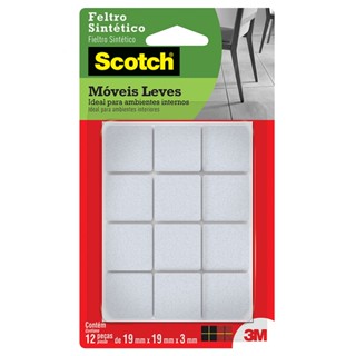 Feltro sintético para móveis leves Scotch quadrado branco Pequeno c/12 unid 3M