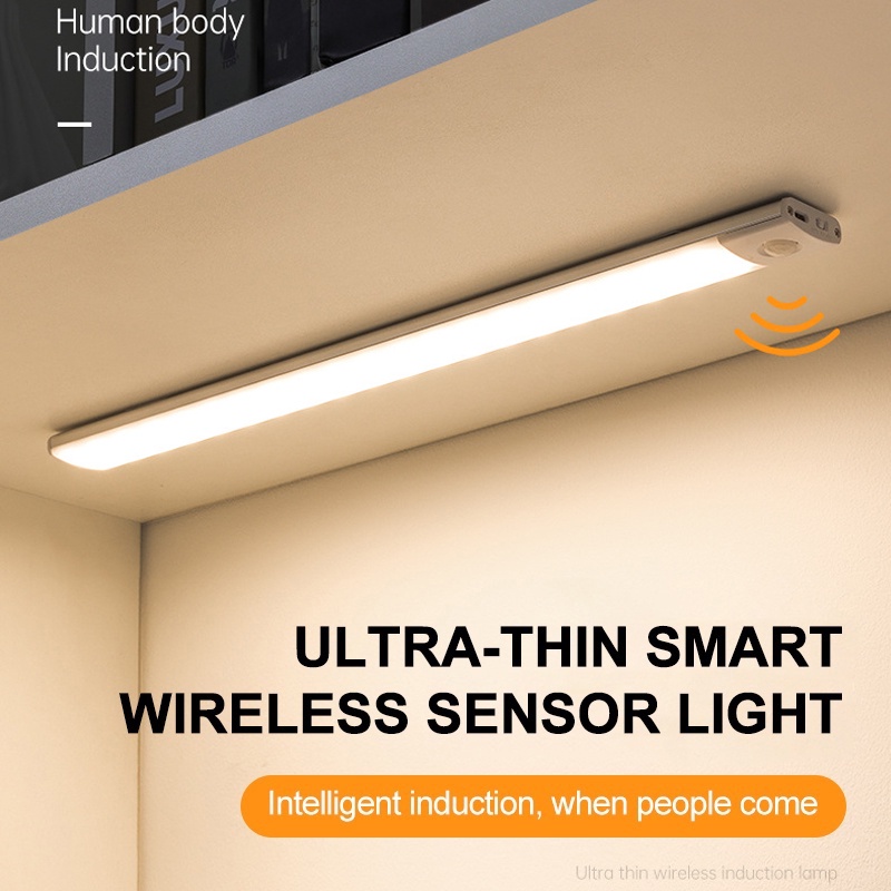 Luminária LED Recarregável USB De 3 Cores Com Regulação De Fluxo Luminoso 60cm Noturna Sensor De Movimento Para Armário De Cozinha Quarto De Dormir