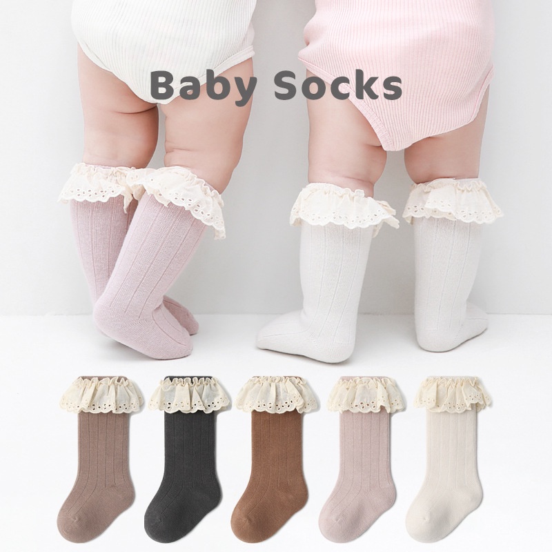Babygirl Meias De Bebê Menina Recém-Nascida Infantil Joelho De Renda Alta Algodão Antiderrapante De Inverno Longas Infantis Por 0-3 Anos