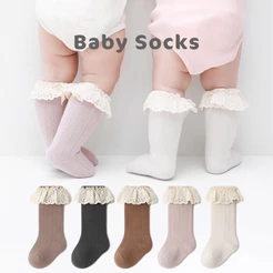 Babygirl Meias De Bebê Menina Recém-Nascida Infantil Joelho De Renda Alta Algodão Antiderrapante De Inverno Longas Infantis Por 0-3 Anos