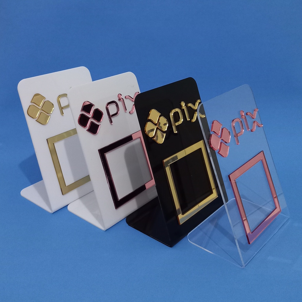 5 UN | Placa Acrílica Expositor para QR Code Pagamento Pix em Balcão e Vitrine