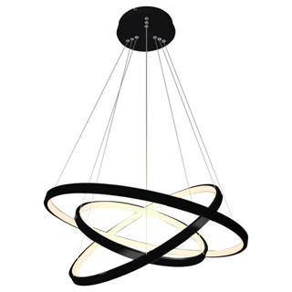 Lustre Led Moderno Preto Pendente Anéis 3 Arco Aro Preto