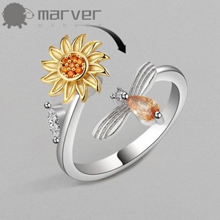 Anel De Ansiedade Giratório MARVER Moda Rhinestone Mulher Girassol Dedo Ajustável