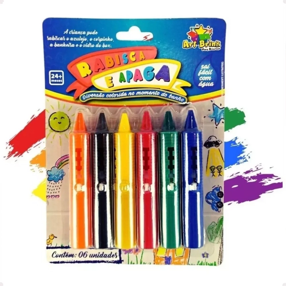 Caneta Risca e Apaga Giz de Cera Colorido Lavável Para Banho Azulejo Banheira 6 Cores em Oferta na Shopee
