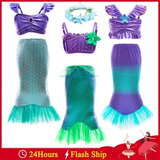 Pequena Sereia Fantasia Meninas Saia Fishitail Biquíni Conjunto De Praia Princesa Ariel Cosplay Traje De Natal De Halloween Festa De Aniversário
