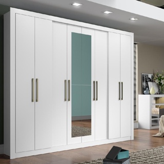 Guarda Roupa Solteiro 8 Portas 4 Gavetas Espelho Branco em Oferta na Shopee