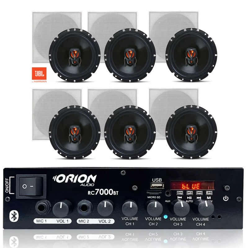 Kit 6 Arandelas Quadrada Jbl + Receiver Som Ambiente Rc7000