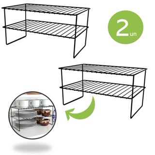 Kit 2 Rack 40cm Organizador Objeto Armario Cozinha Preto