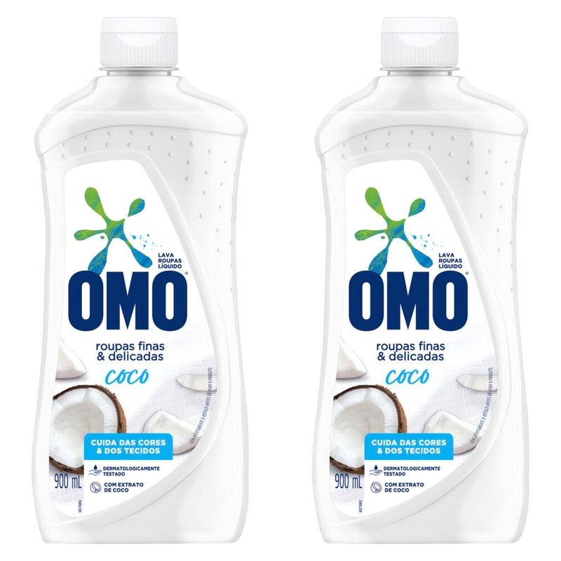 Kit 2 Lava-Roupas Omo Líquido Roupas Finas e Delicadas Coco 900 ml em Oferta na Shopee