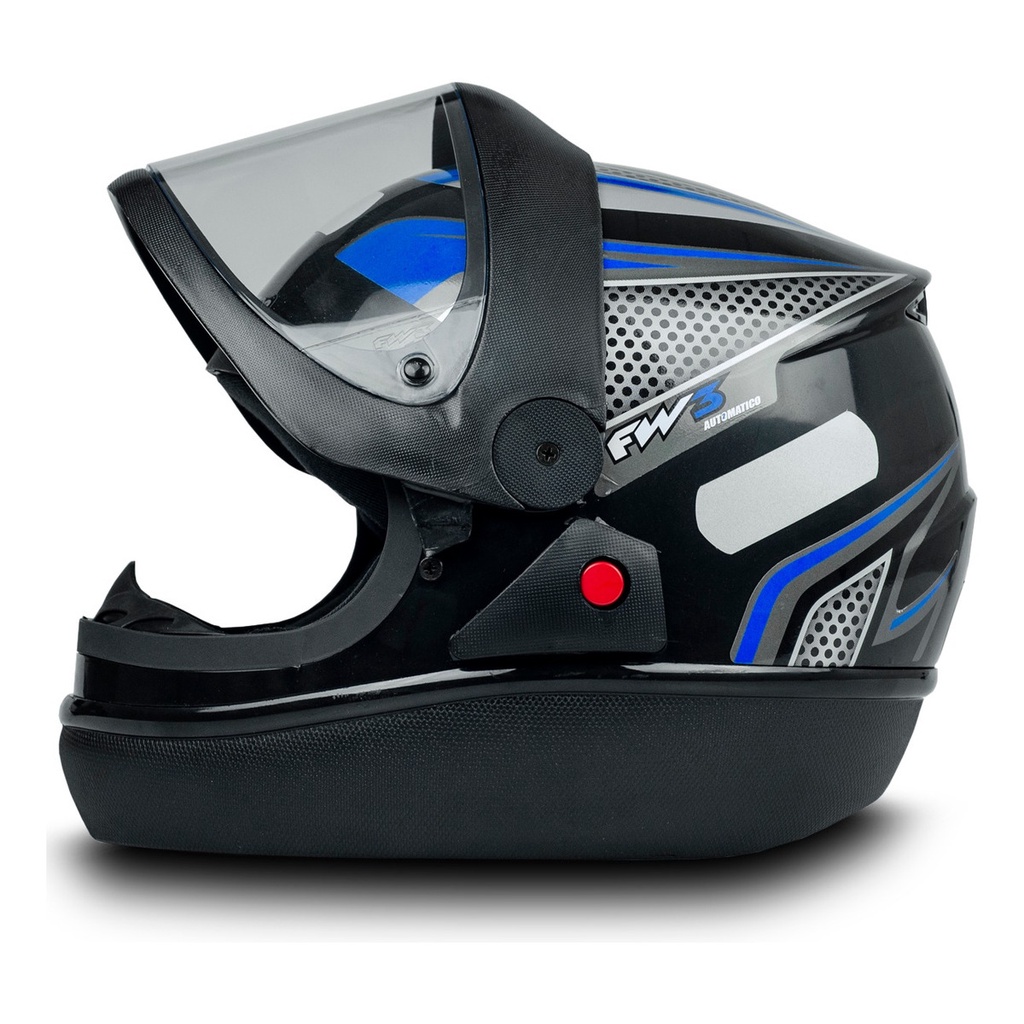 Capacete Fechado Narigueira para Moto Viseira Transparente Automatic Preto e Azul  Tamanho 60 - FW3 em Oferta na Shopee
