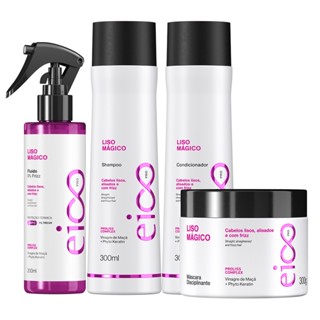Eico Pro Liso Mágico Shampoo Condicionador Pós Progressiva Máscara Antifrizz Spray Finalizador Protetor Térmico