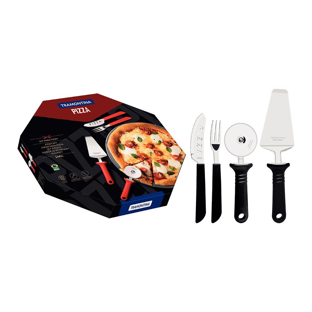 Kit Pizza em Inox e Cabos de Polipropileno Preto 14 Peças - Tramontina em Oferta na Shopee