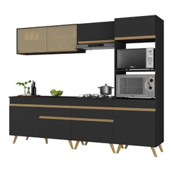 Cozinha Completa Multimóveis Veneza GB FG3715 com Armário e Balcão Preta