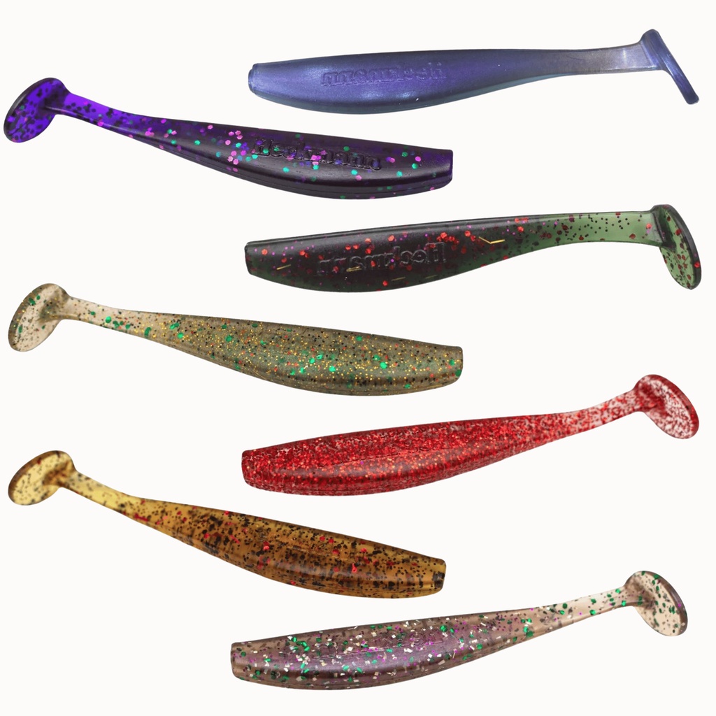 Kit 10und Shad Sashimi Heckmann 6cm Cores variadas Agua Doce/Salgada Tucunaré Dourado Pirarucu Xaréu