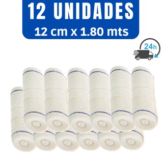 Faixa Atadura Crepom Curativo Algodão 12cm x 1.80 Kit Com 12 Rolos 13 Fios Anvisa Não estéril