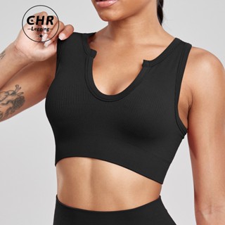 CHR Summer Sexy Gym Push Up U-Neck Top Mulher Exercício Roupa Íntima Cor Sólida Coquette Casual Sem Costura Camiseta